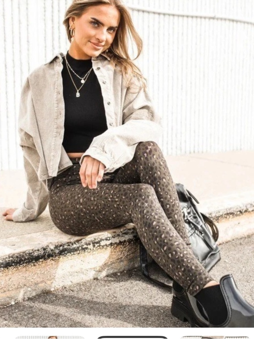 Spanx Look At Me Now Leggings Olive Leopard FL3515 small
